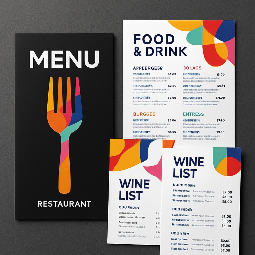 Modern restaurant menu printing samples